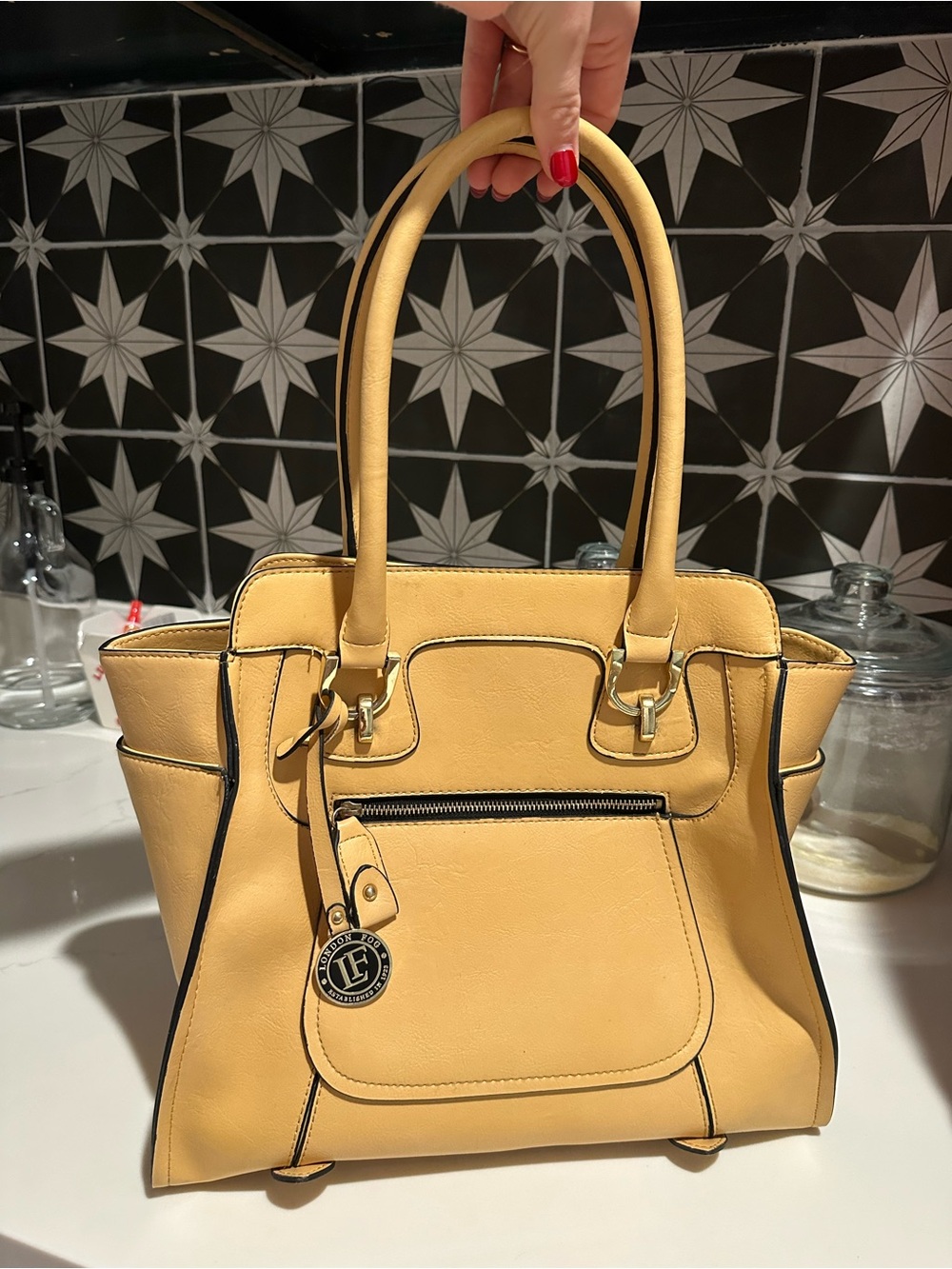 London Fog Yellow Structured Shoulder Tote with Front Zip Pocket